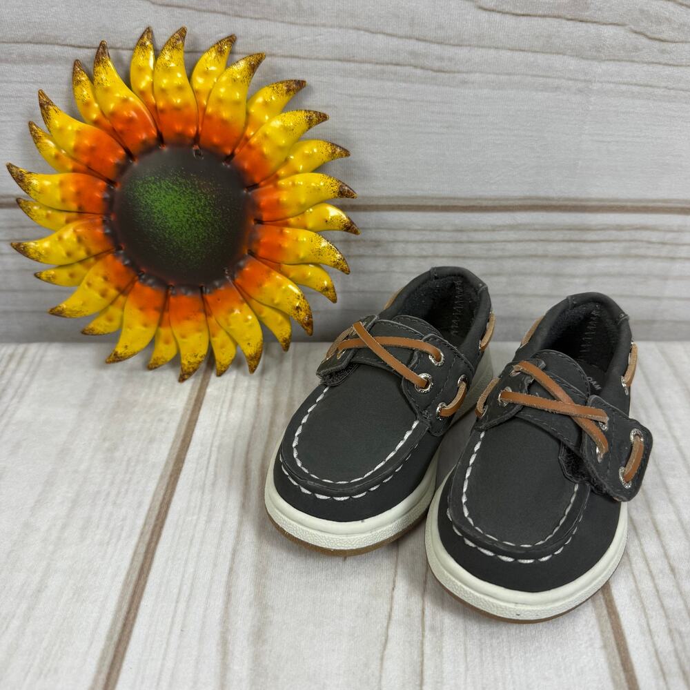 Sperry‎ Top-Sider Kids Boys Charcoal Boat Shoes Hook and Loop Size 5C